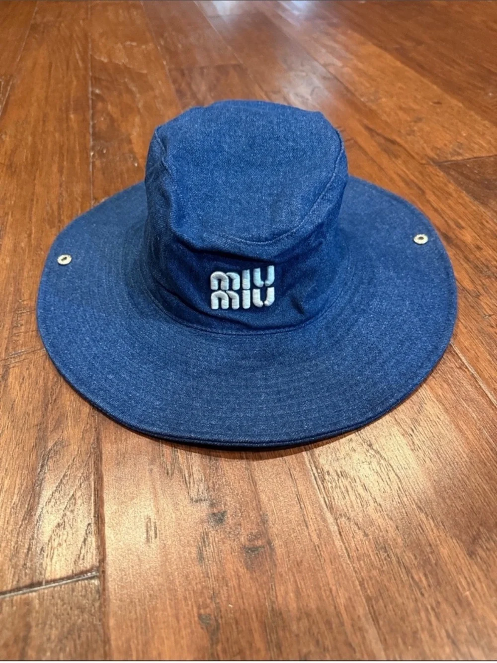 🩷HANDMADE BOUTIQUE HAT🩷 Denim Blue Bucket Hat with White Logo